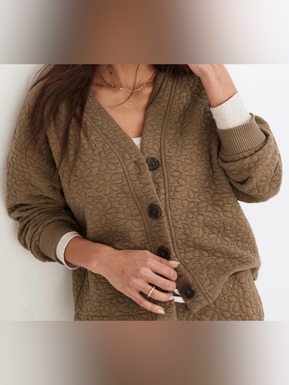 Madewell Flower Puff Jacket- Olive Green-Small